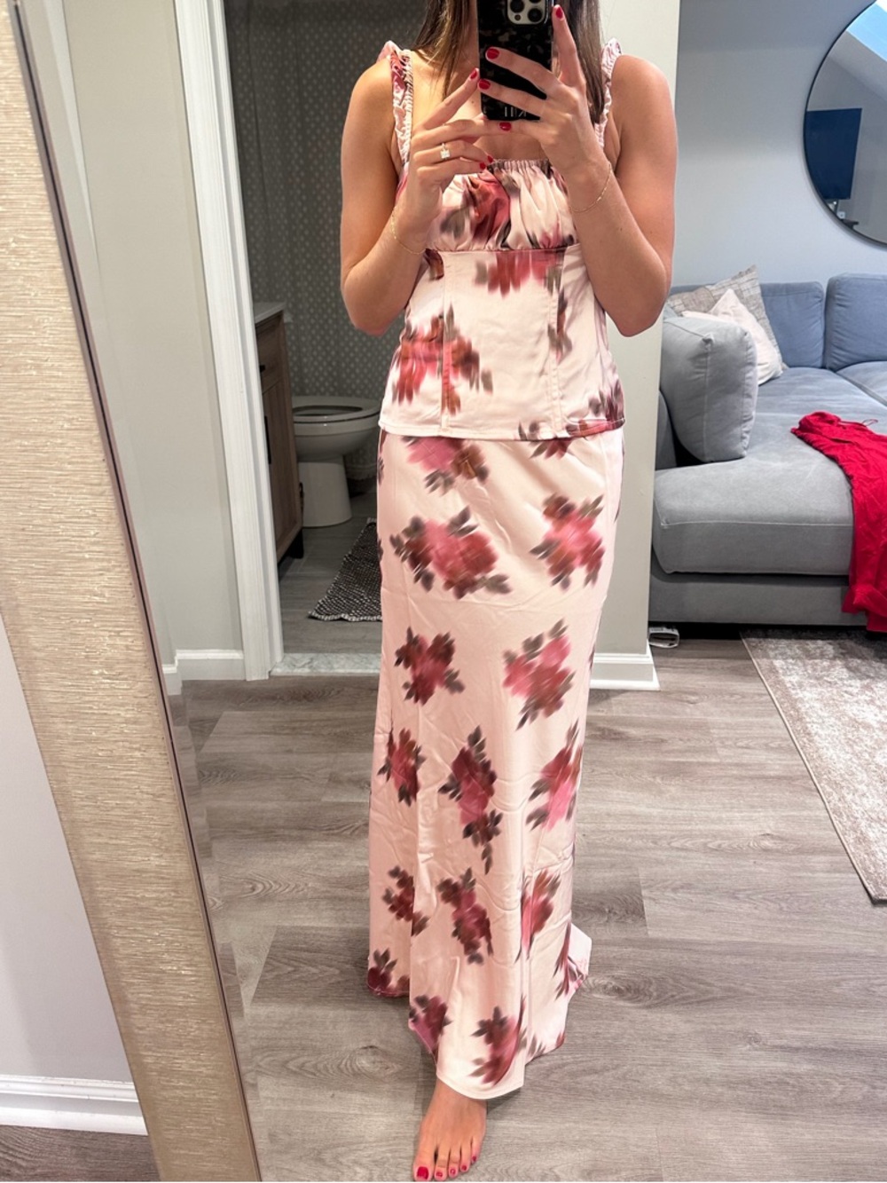 WeWoreWhat Pink Floral Maxi Satin Set